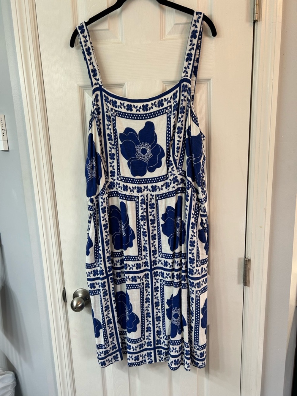Draper James White Midi Dress with Bold Blue Floral Print